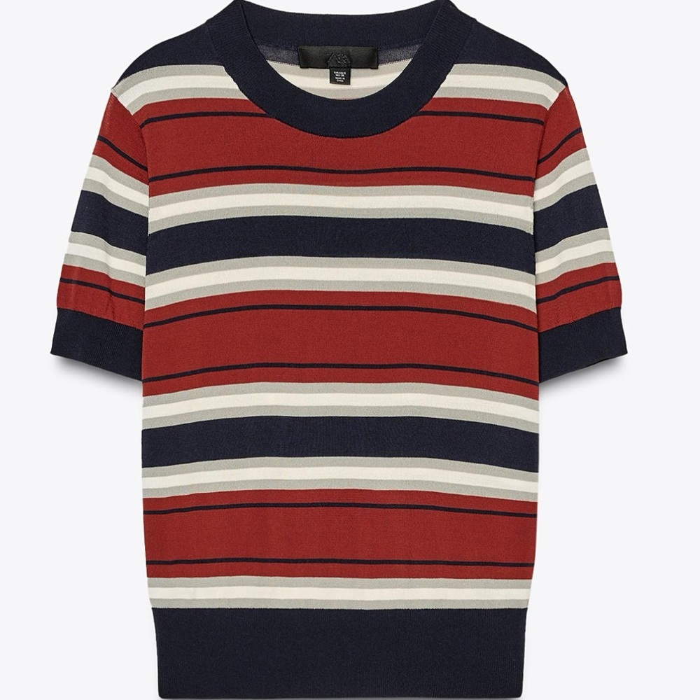 Zara Red and Blue Striped Crewneck Sweater